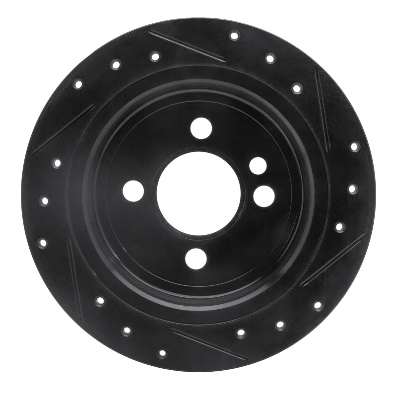 Mini Cooper Brake Rotor (1) - Rear Left - R1 Concepts - Drilled & Slotted - Black - `02-`15
